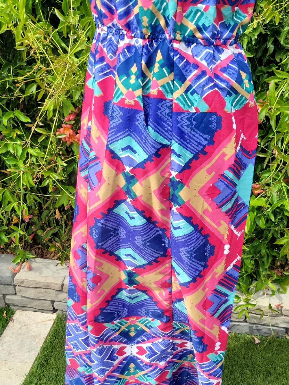 Strapless Colorful Tribal Patterened Maxi Dress XL - Picture 6 of 12